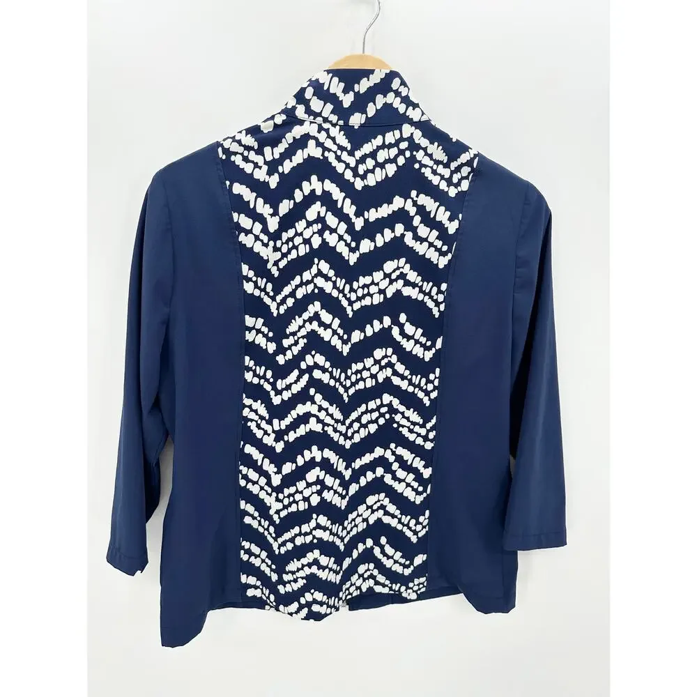 Zenergy by Chicos Women US M Blue White Printed Full Zip Jacket Polyester Golf - Picture 2 of 8